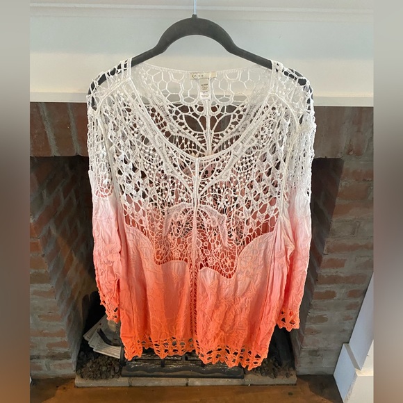 Cato Tops - Womens Cato Crochet Hombre Orange/White Plus Size Curvy Fit top 18/20W Summer